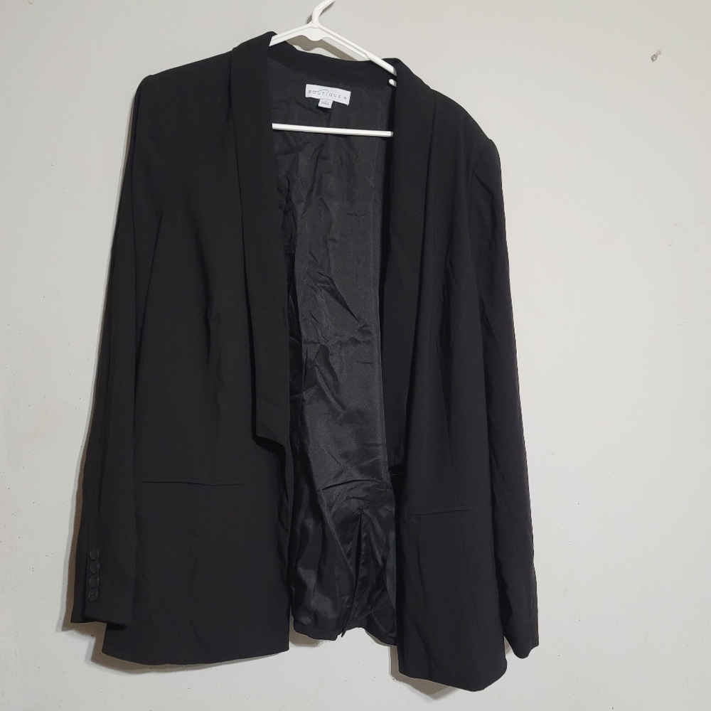 Boutique Womens Tuxedo Jacket Blazer Black Size 1X Open Lined‎ Suit Top PlusLine